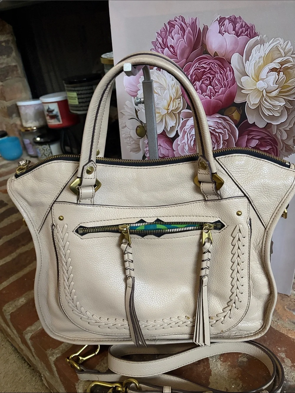 orYANY Cream Leather Shoulder Bag with Gold Hardware